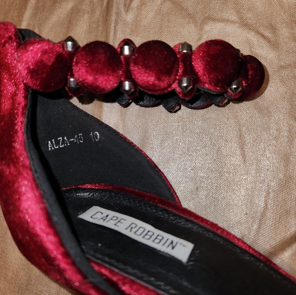 Cape Robbin Ruby Red Velvet Pumps with Barbell Embellishments - Picture 9 of 9